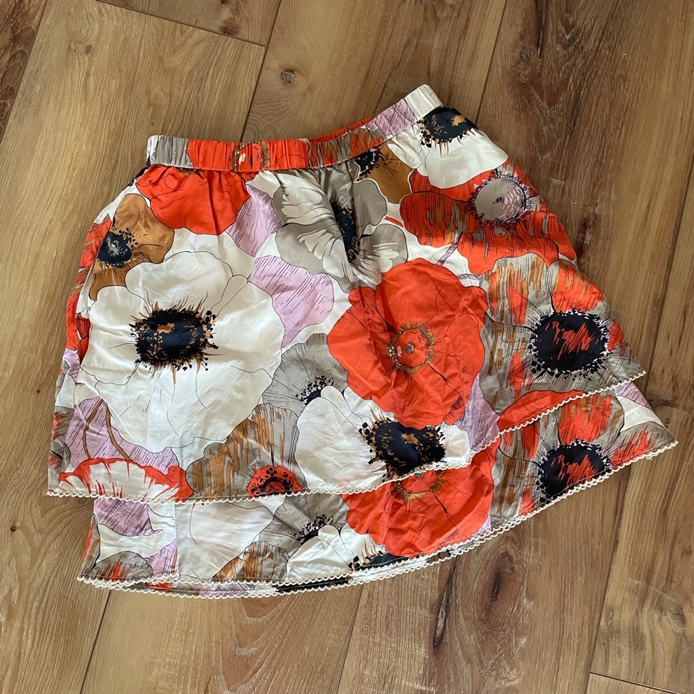 Odille Floral Mini Skirt - Red, White, Black